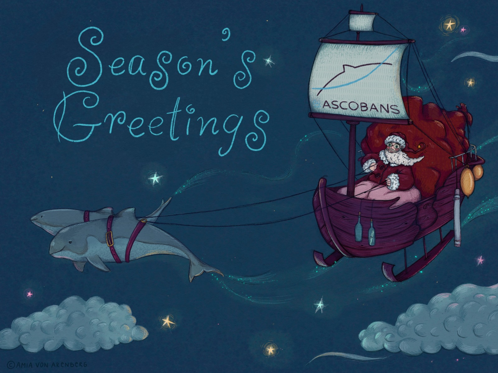 ASCOBANS 2025 Season's Greetings card. Artwork by Amia von Arenberg.